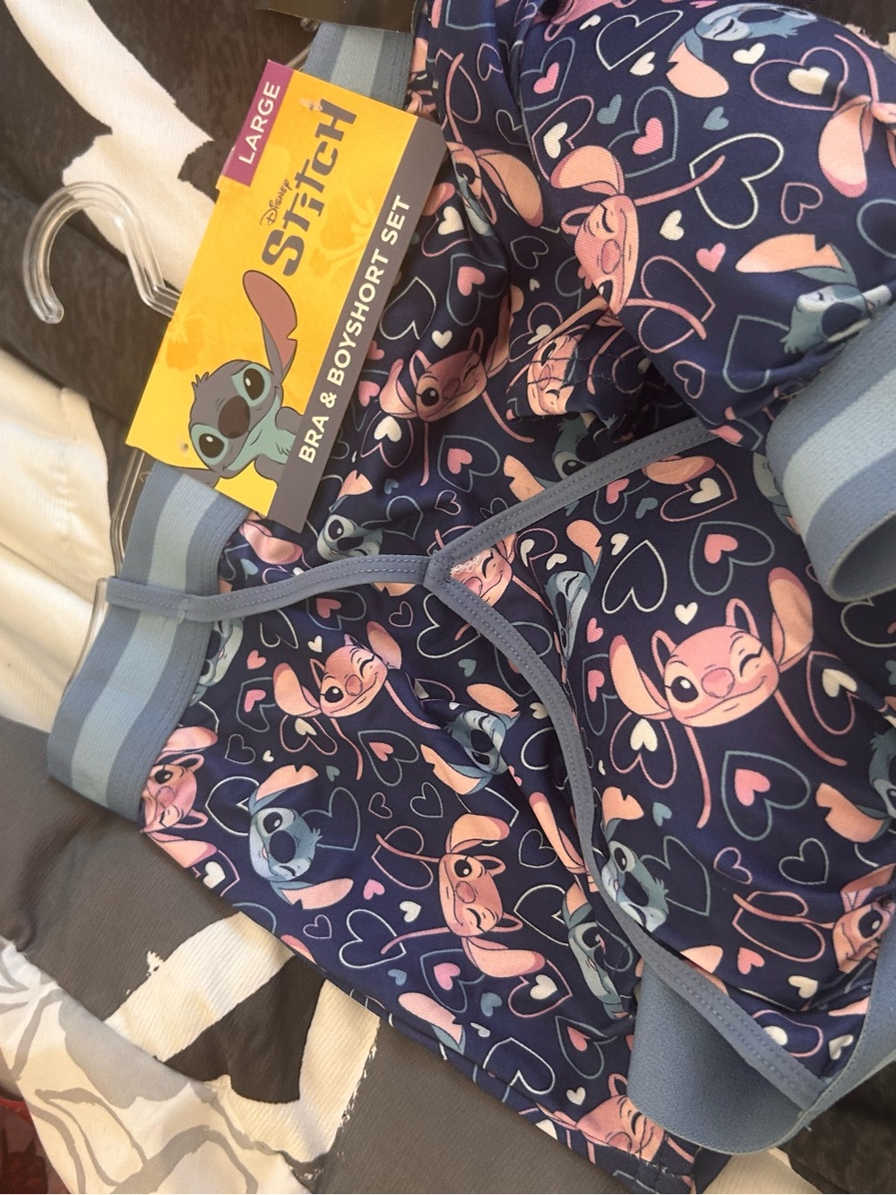 Disney Navy, Pink & Light Blue Stitch Bra and Boyshort Set